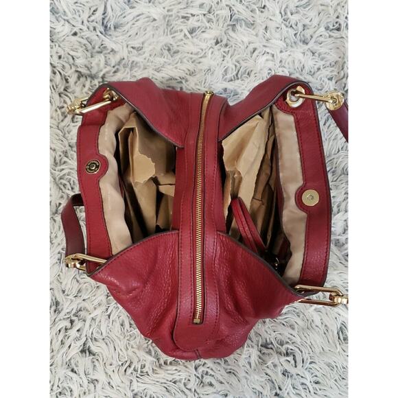 Michael Kors Raven Crimson Red Leather Shoulder Tote Bag Large Tri-Section, COA - Picture 4 of 16